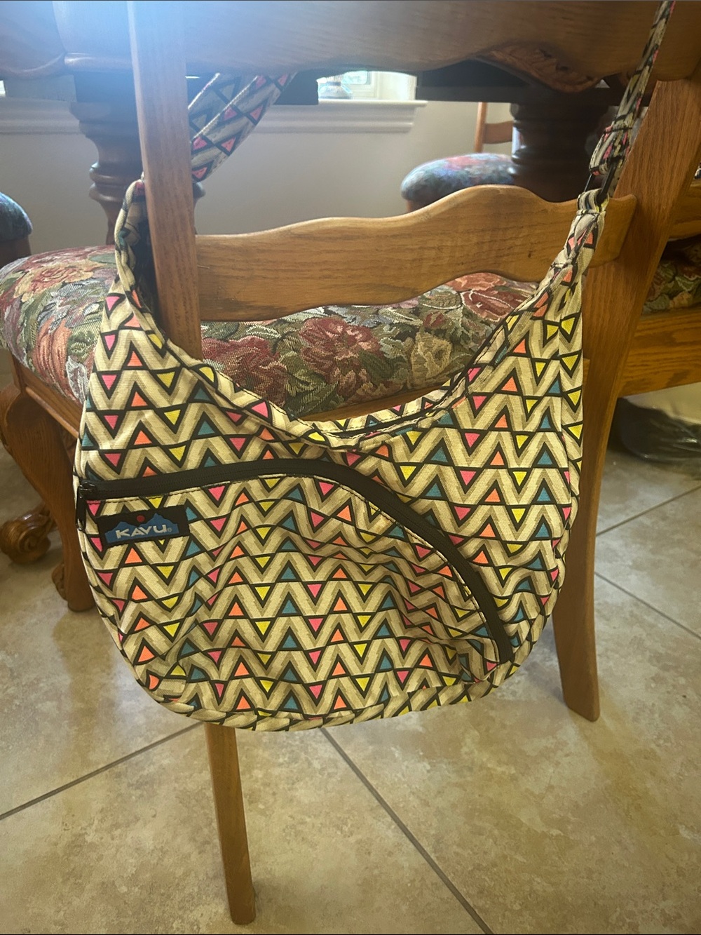 Kavu Multicolor Chevron Shoulder Bag with Neon Accents. Stain on the interior.